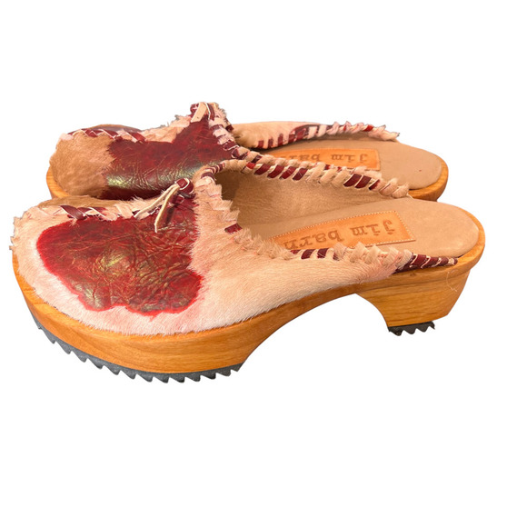 Jim Barnier Wooden Heel Clog Brick Must Women's Size 10 Platform Sandals Leather - Picture 3 of 7
